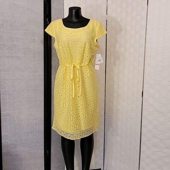 BRAND NEW R&K HIDDEN ZIPPER CLOSURE ROUND NECKLINE SHEATH LACE DRESS - Picture 4 of 15